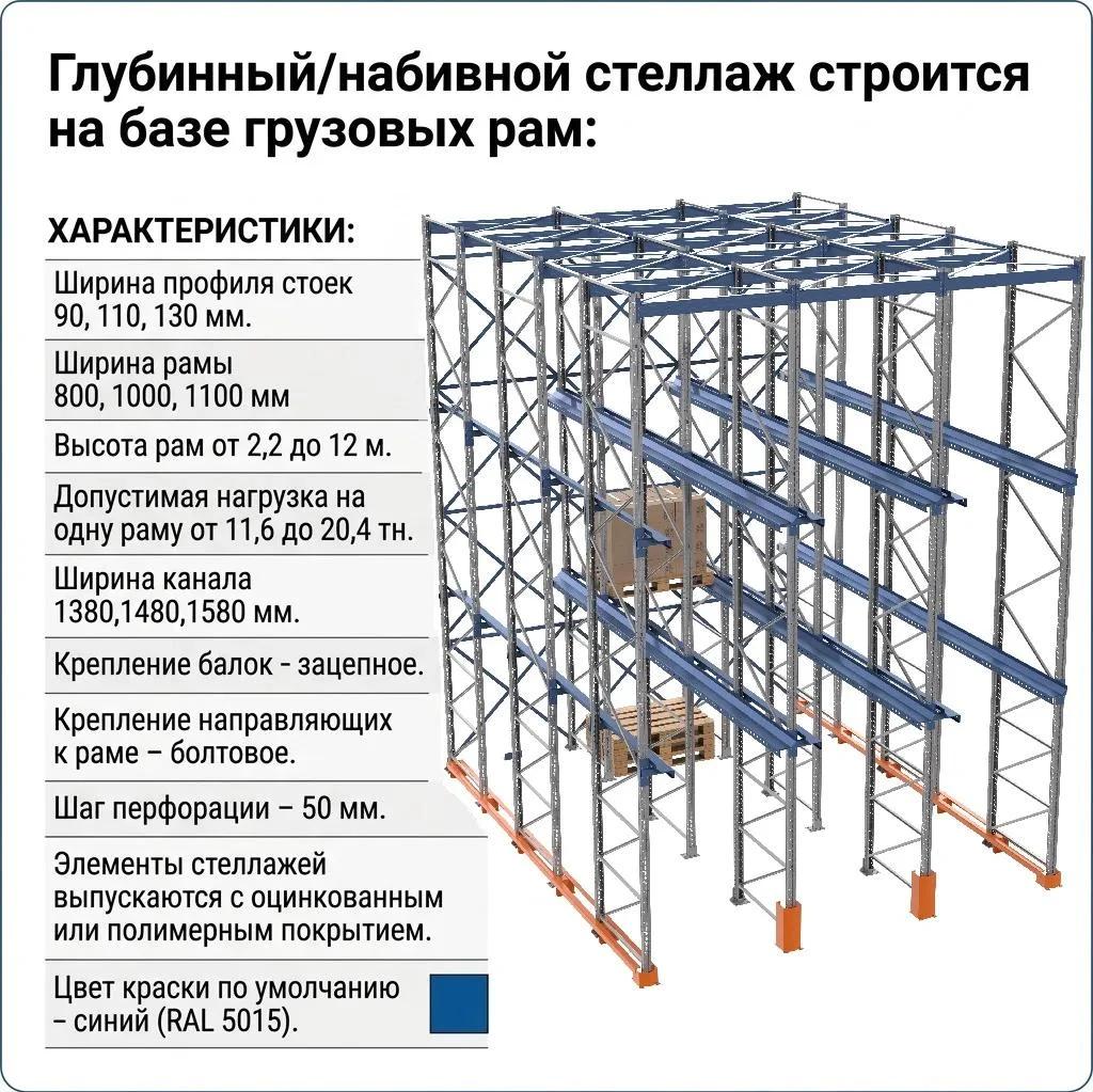 Характеристики глубинного набивного стеллажа
